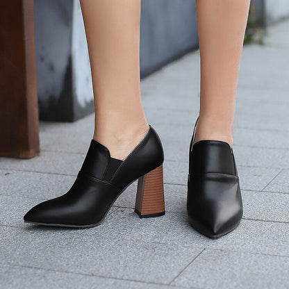 Women's Pointed Toe Block Heel Loafer Shoes