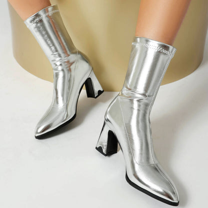 Women's Pointed Toe Block Heel Short Boots