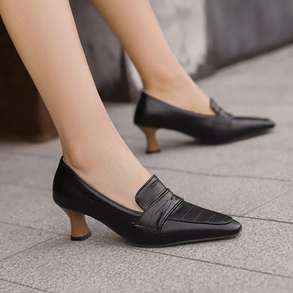 Women's Pointed Toe Hoof Heel Loafer Shoes