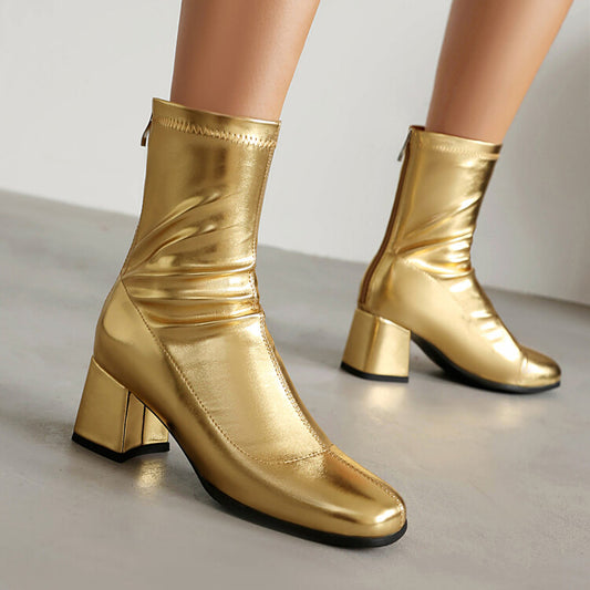 Women's Zipper Block Heel Ankle Boots