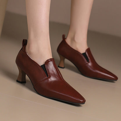 Women's Pointed Toe Hoof Heel Loafer Shoes