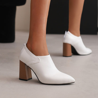 Women's Pointed Toe Square High Heel Block Loafers Shoes