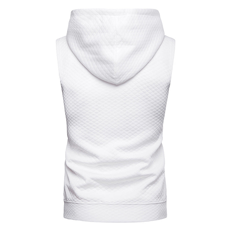 Men Sleeveless Lattice Zippers Hoody T-Shirt