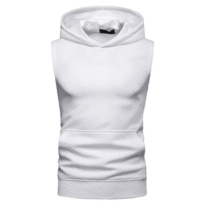 Men Sleeveless Lattice Pockets Hoody T-Shirt