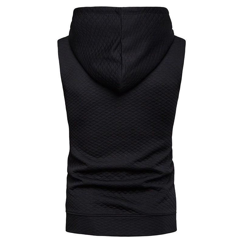 Men Sleeveless Lattice Zippers Hoody T-Shirt