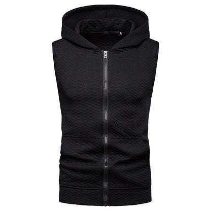 Men Sleeveless Lattice Zippers Hoody T-Shirt