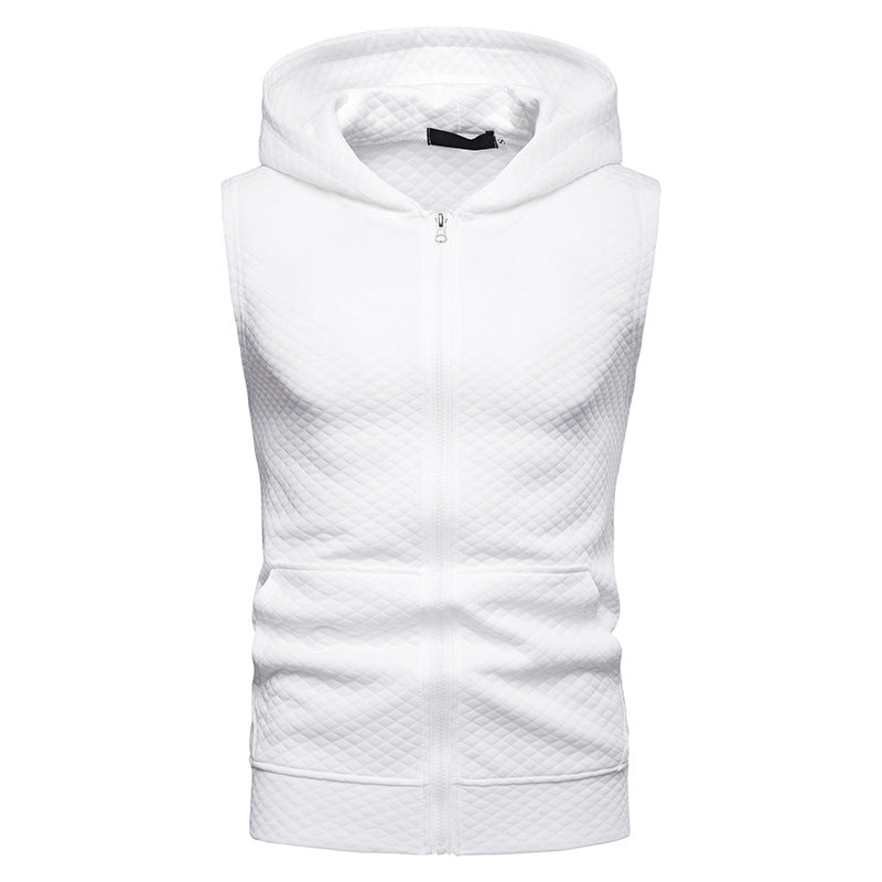 Men Sleeveless Lattice Zippers Hoody T-Shirt