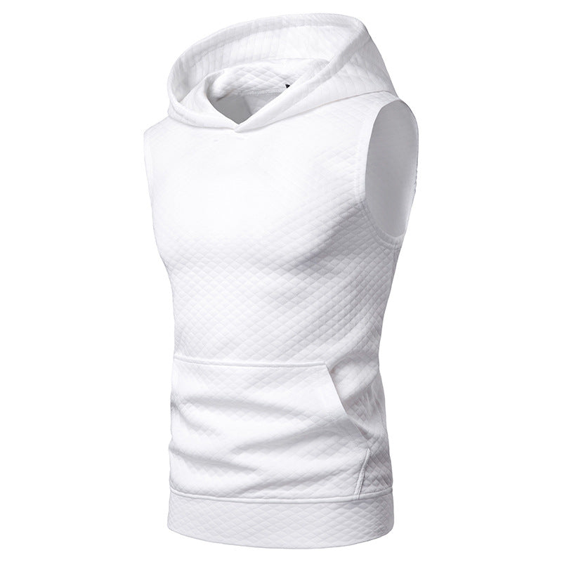 Men Sleeveless Lattice Pockets Hoody T-Shirt