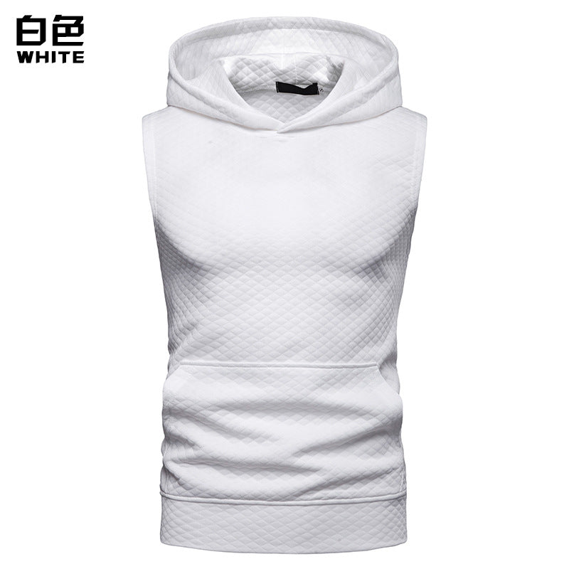 Men Sleeveless Lattice Pockets Hoody T-Shirt