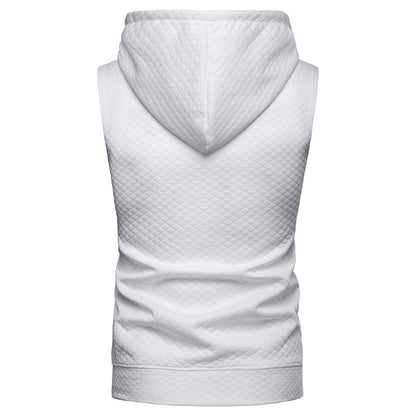 Men Sleeveless Lattice Pockets Hoody T-Shirt