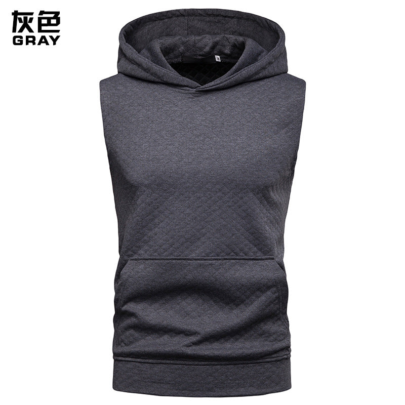 Men Sleeveless Lattice Pockets Hoody T-Shirt