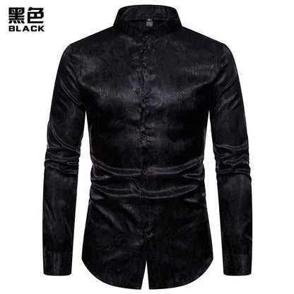 Men Embroidery Turtleneck Long Sleeves Shirt