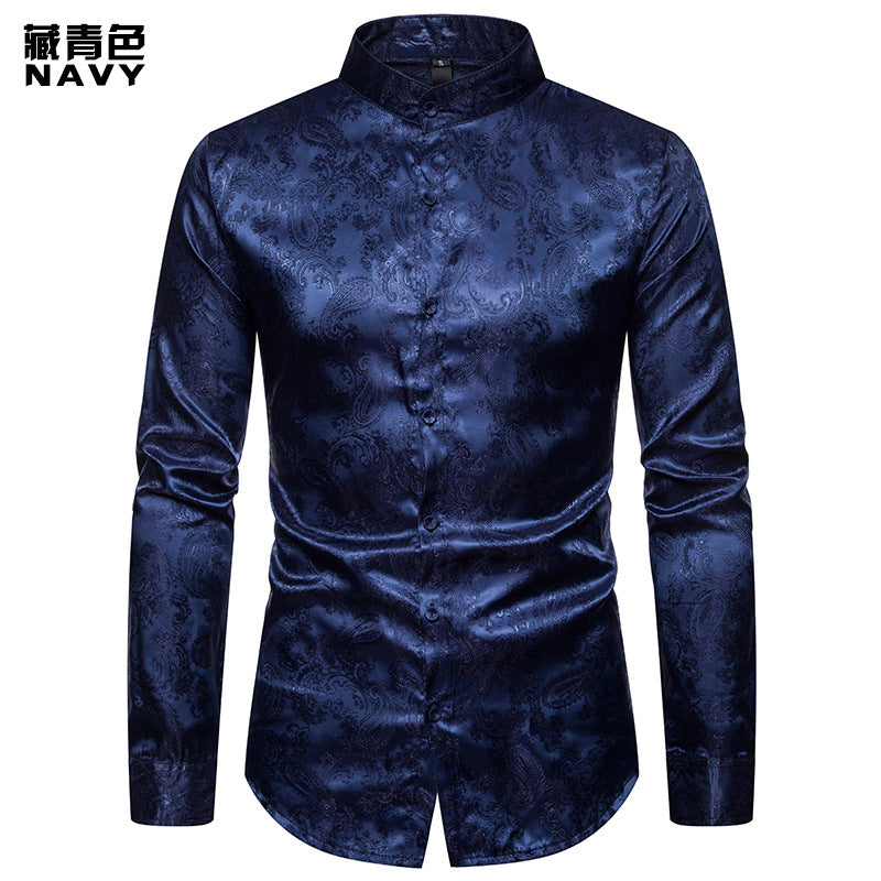 Men Embroidery Turtleneck Long Sleeves Shirt