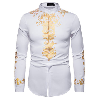 Men Turtleneck Oriental Prints Long Sleeves Shirt