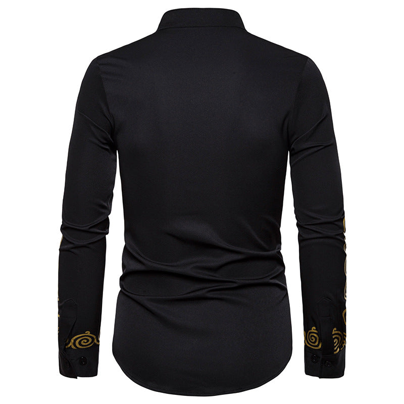 Men Turtleneck Oriental Prints Long Sleeves Shirt