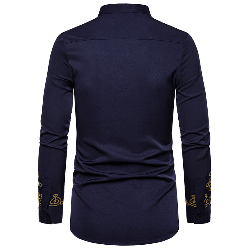 Men Crewneck Buttons Oriental Prints Long Sleeves T-Shirt