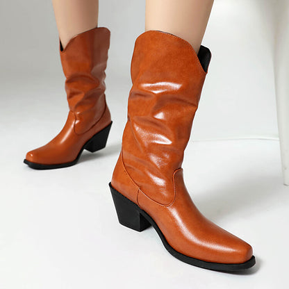 Women's Chains Pointed Toe Mid-Calf Western Boots