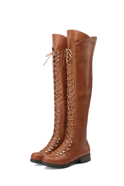 Women's Lace Up Block Heel Riding Over the Knee Boots