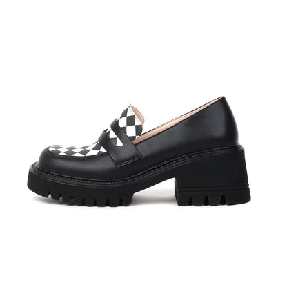 Women's Square Toe Shallow Block Chunky Heel Platform Loafers