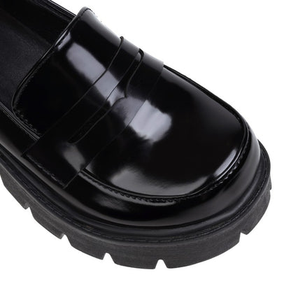 Women's Round Toe Shallow Block Chunky Heel Platform Loafers