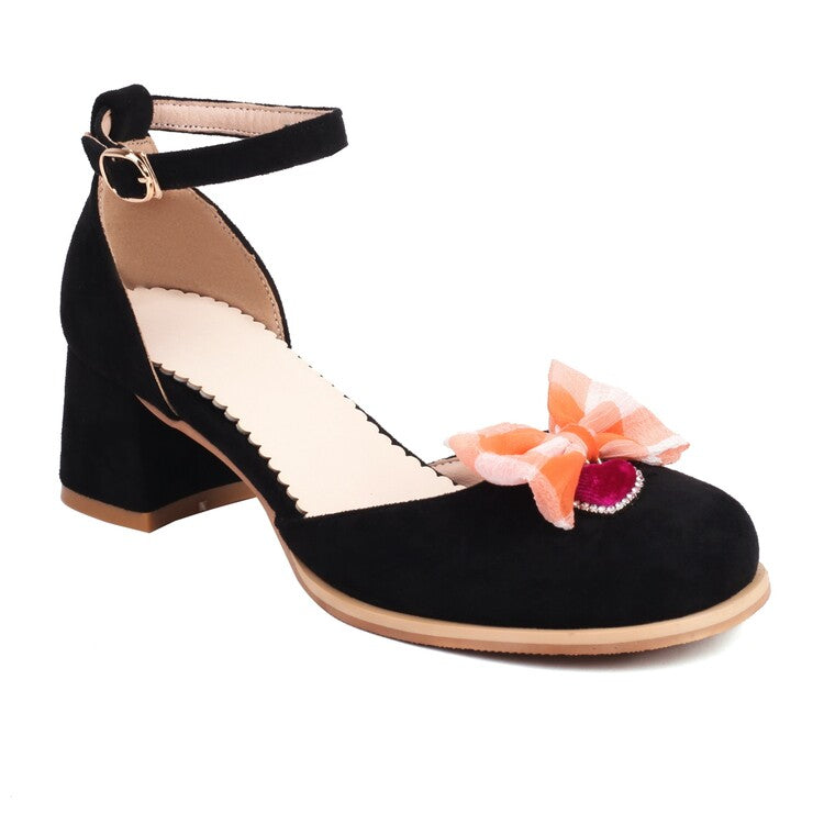 Women's Bow Tie Ankle Strap Block Chunky Heel Sandals