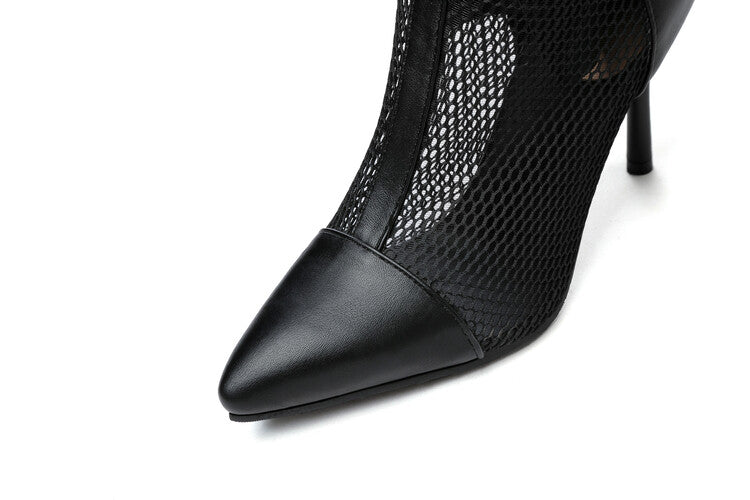 Women's Pointed Toe Mesh Stiletto Heel Knee High Boots