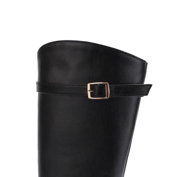 Women's Pointed Toe Buckle Straps Stiletto Heel Zipper Knee High Boots