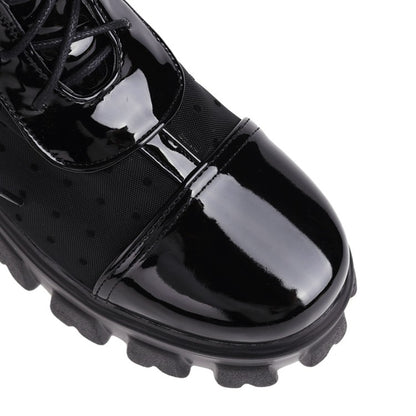 Women's Round Toe Clear Lace-Up Block Chunky Heel Platform Short Boots