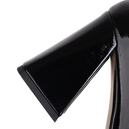 Women's Glossy Square Toe Chunky Heel Knee-High Boots