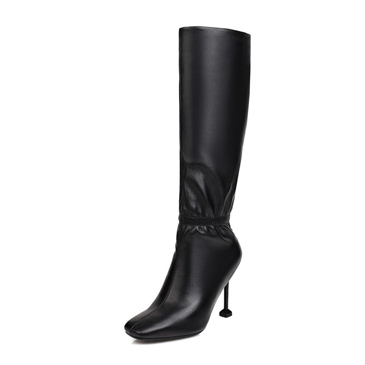 Women's Square Toe Slouch Spool Heel Stiletto Heel Knee-High Boots