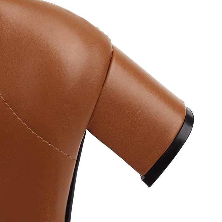Women's Glossy Side Zippers Chunky Heel Knee-High Boots