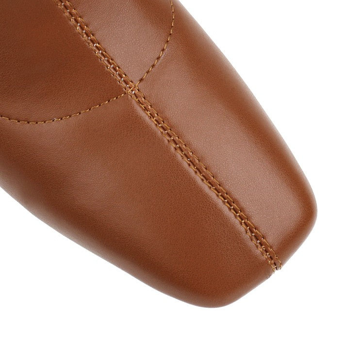 Women's Glossy Side Zippers Chunky Heel Knee-High Boots
