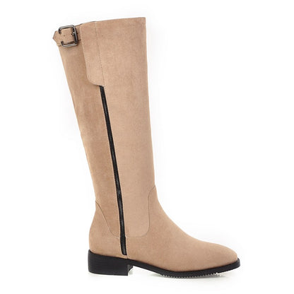 Women's Round Toe Side Zippers Low Heels Knee-High Boots