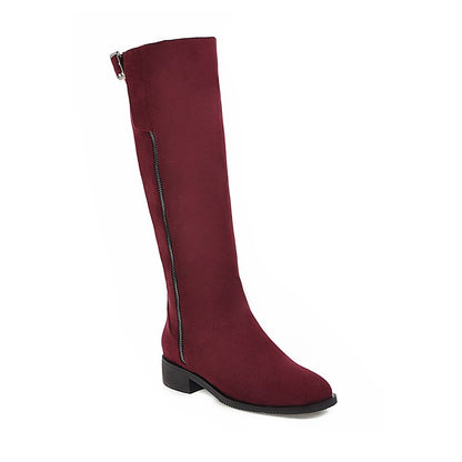 Women's Round Toe Side Zippers Low Heels Knee-High Boots