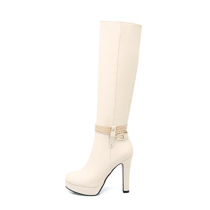 Women's Zippers Round Toe Chunky Heel Platform Knee-High Boots