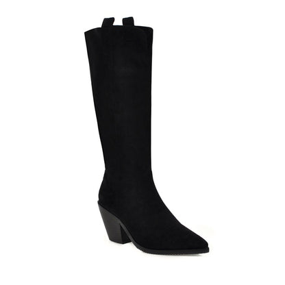 Women's Pointed Toe Beveled Heel Knee-High Boots