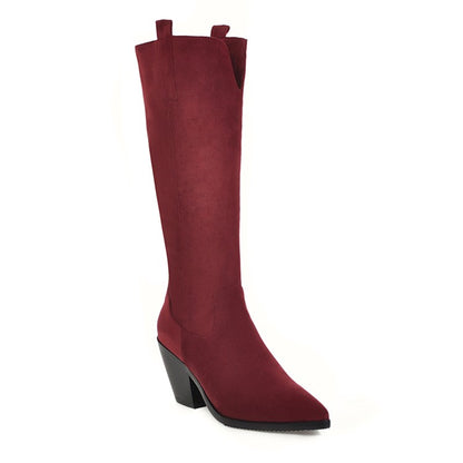 Women's Pointed Toe Beveled Heel Knee-High Boots