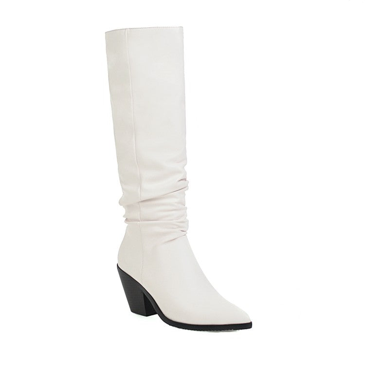 Women's Pointed Toe Beveled Heel Knee-High Boots