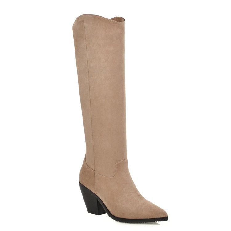 Women's Pointed Toe Beveled Heel Knee-High Boots