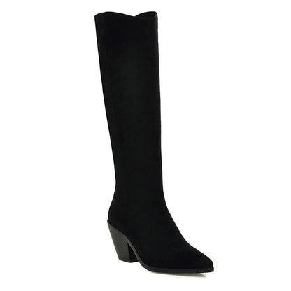 Women's Pointed Toe Beveled Heel Knee-High Boots