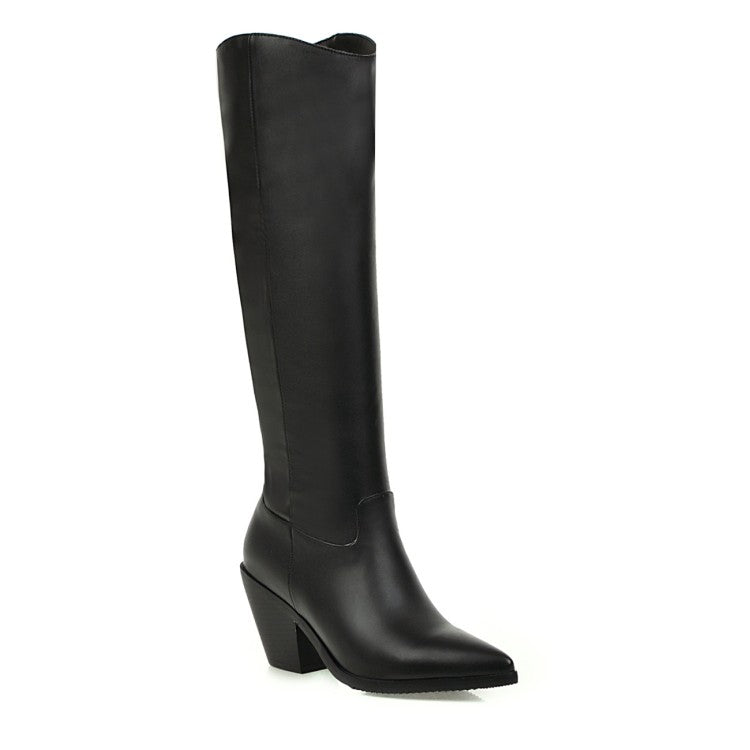 Women's Pointed Toe Beveled Heel Knee-High Boots