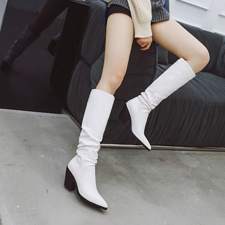 Women's Pointed Toe Beveled Heel Knee-High Boots