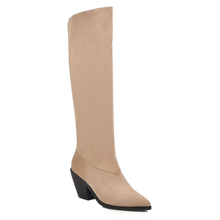 Women's Pointed Toe Beveled Heel Knee-High Boots