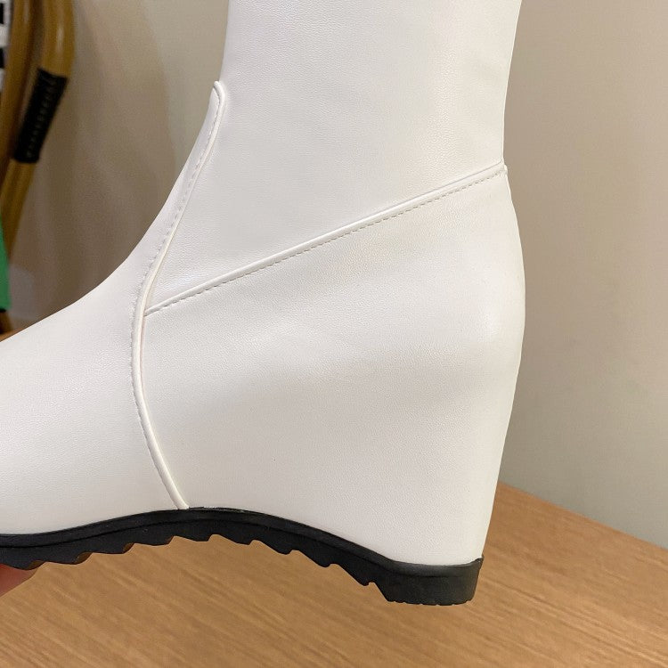 Women's Tied Straps Inside Heighten Wedge Heel Over-The-Knee Boots