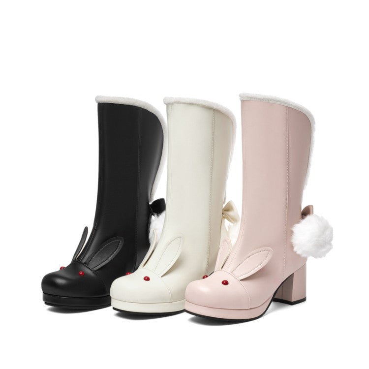 Women's Lolita Pu Leather Round Toe Fold Block Chunky Heel Platform Ankle Boots