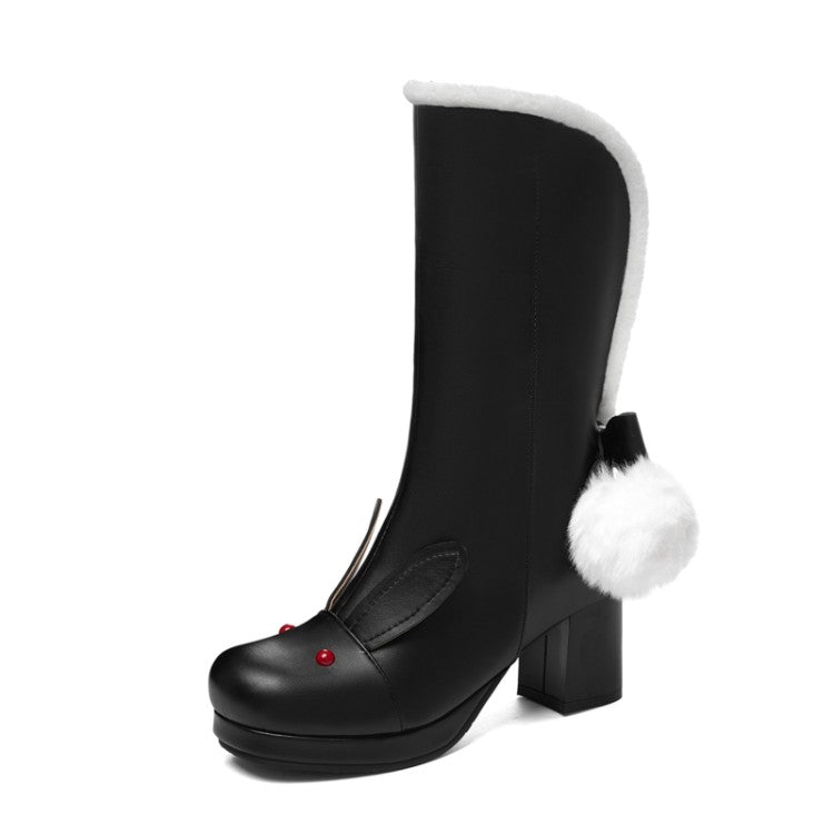 Women's Lolita Pu Leather Round Toe Fold Block Chunky Heel Platform Ankle Boots