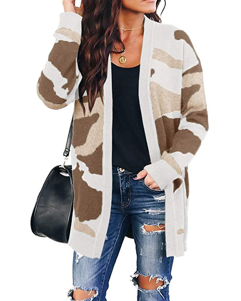 Women's Cardigans Kniting Bicolor Camo Long Sleeves