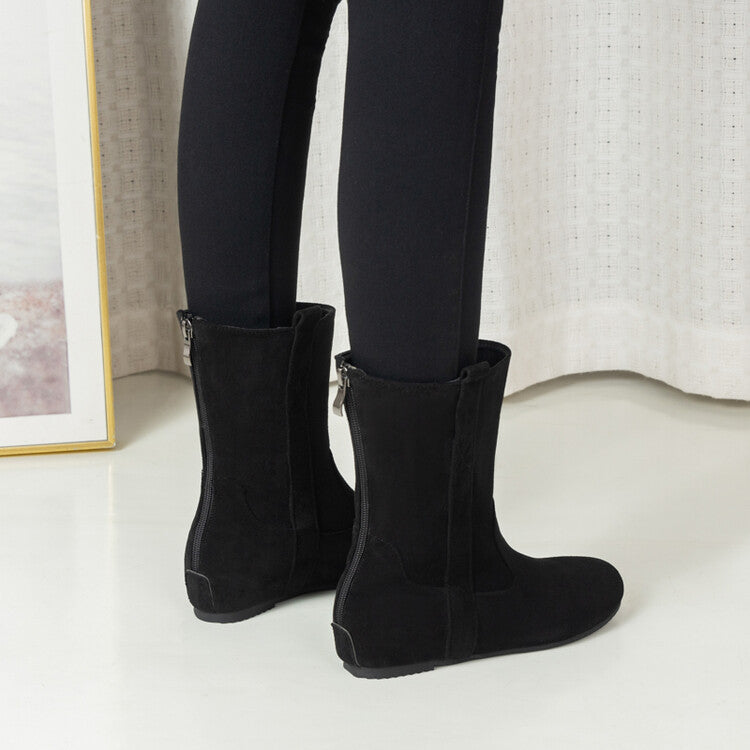 Women's Round Toe Increased Internal Mid Calf Boots