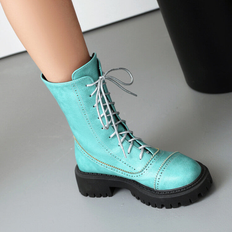 Women's Lace-Up Round Toe Flat Platform Short Boots