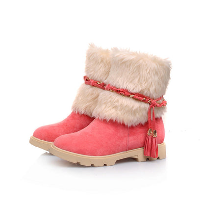 Women's Furry Metal Chains Tassel Short Boots